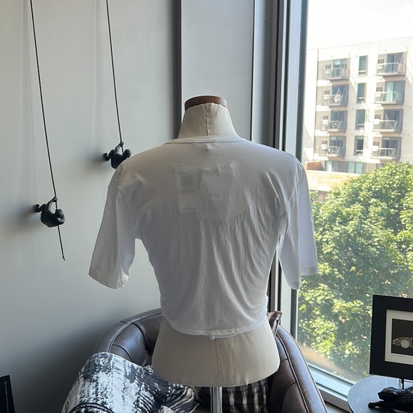 New A.L.C. Jane Ruched Cotton Cropped T-Shirt Size Medium in White - Picture 5 of 7